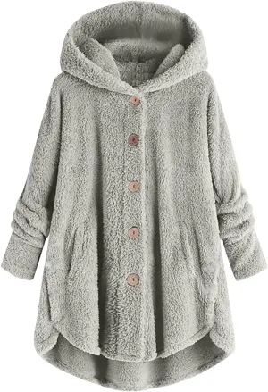 YRAETENM Womens Fuzzy Fleece Sherpa Hoodies Oversized Warm Winter Coats Soft Button down Long Jackets Cardigan with Pockets